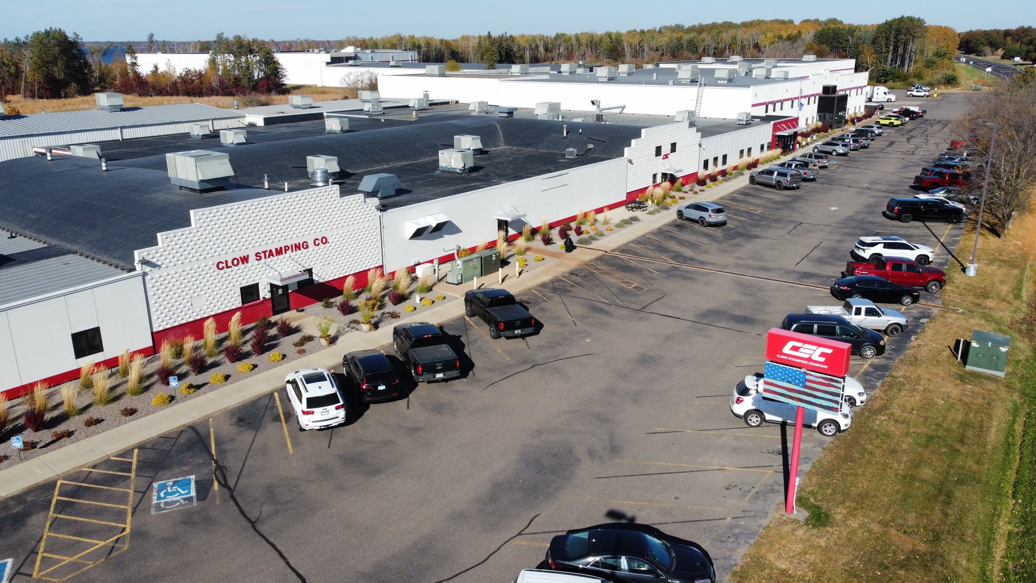 An aerial view of Clow Stamping